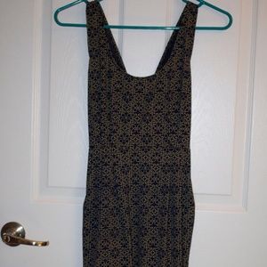 deep blue and gold print dress